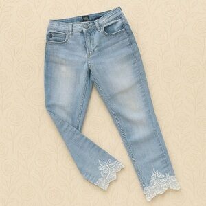 FDJ French Dressing Christina Jeans | Light Wash Lace Hem Slim Fit Size 14